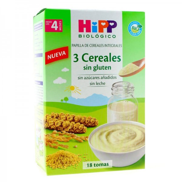 hipp papilla 3 cereales sin gluten 400 gr