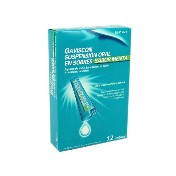 GAVISCON SUSPENSION ORAL EN SOBRES SABOR MENTA, 12 sobres